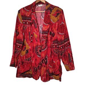 Vintage Ship n Shore Shirt Large Women Large Red Artsy Rayon Asian USA ILGWU